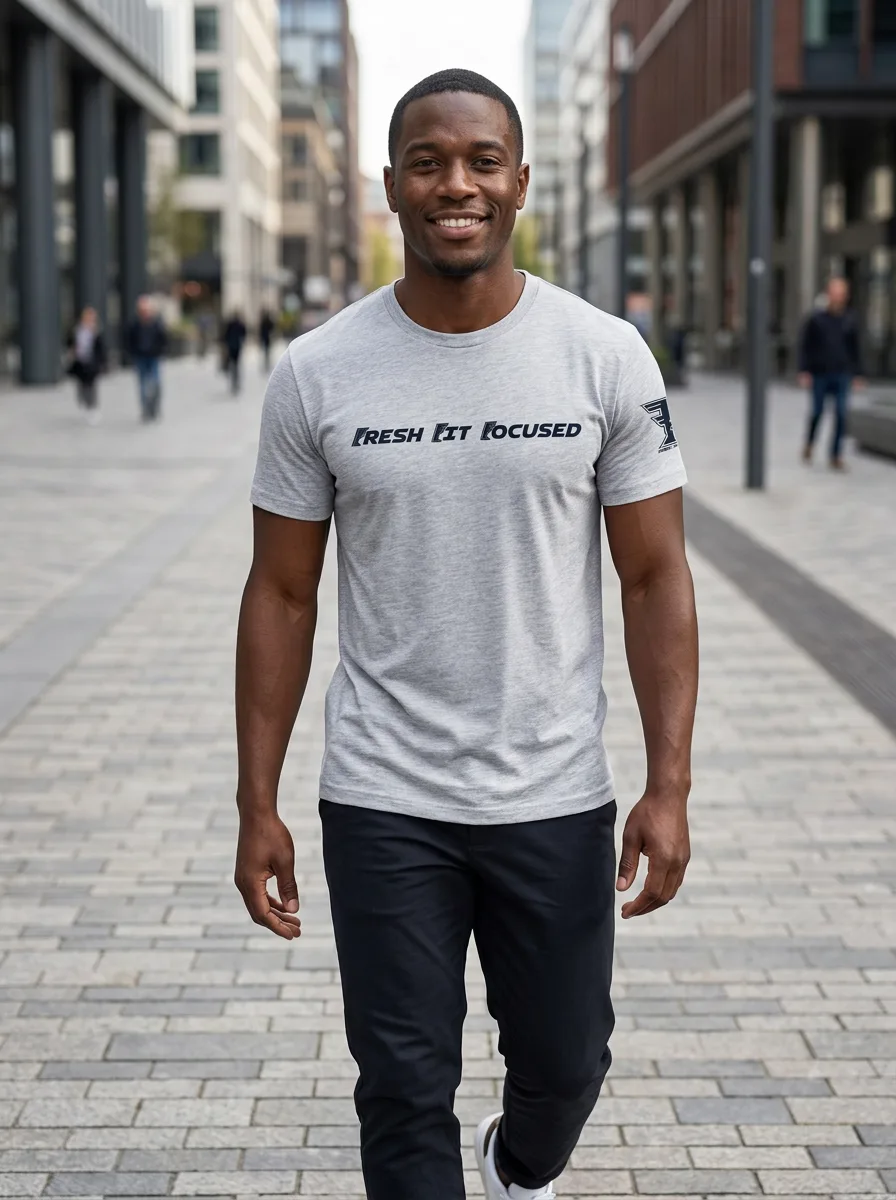 Athlete wearing the grey FFF Unisex Tee in an everyday lifestyle setting